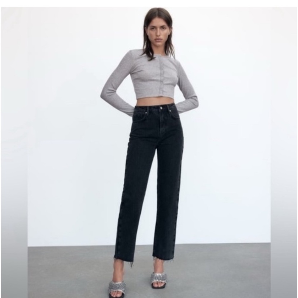 Zara Black Denim Jeans high-rise straight